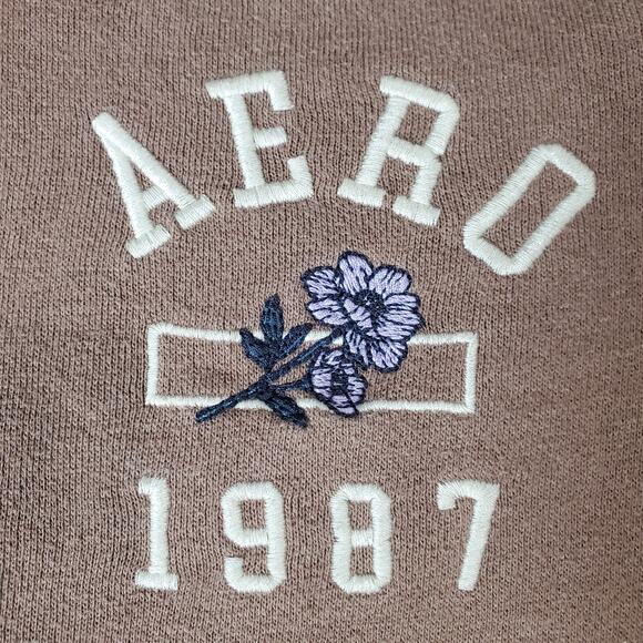 Aeropostale Womens Mocha Brown Zip Up Floral Embroidered Hoodie Size Medium - Picture 5 of 7